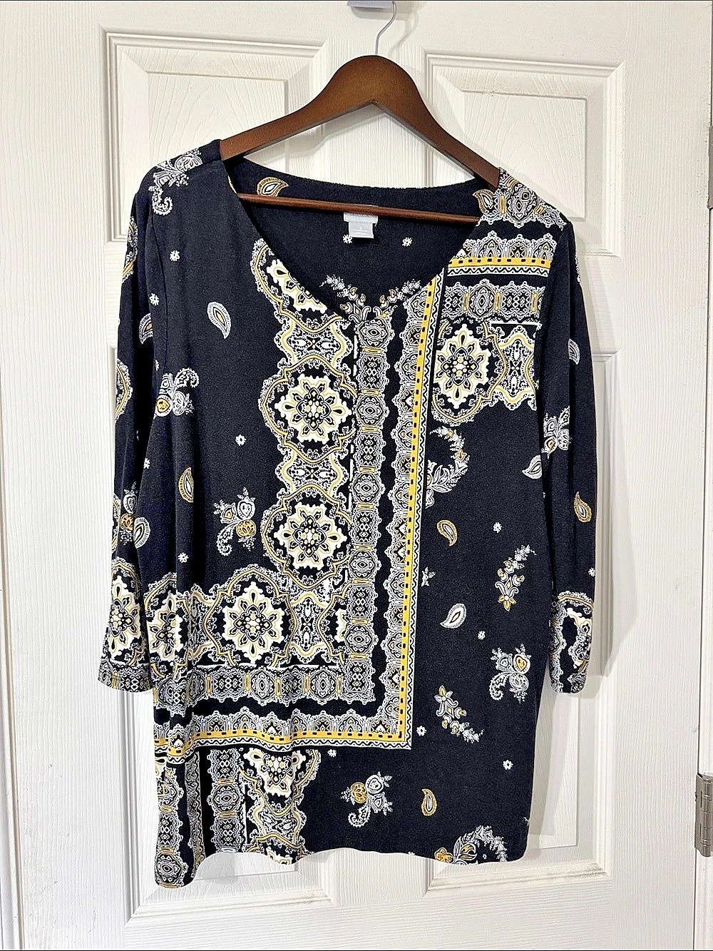 Chico's Paisley Tunic Black & Yellow Size XL Like New